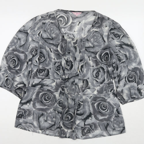 Per Una Womens Grey Floral Polyester Basic Blouse Size 16 Round Neck