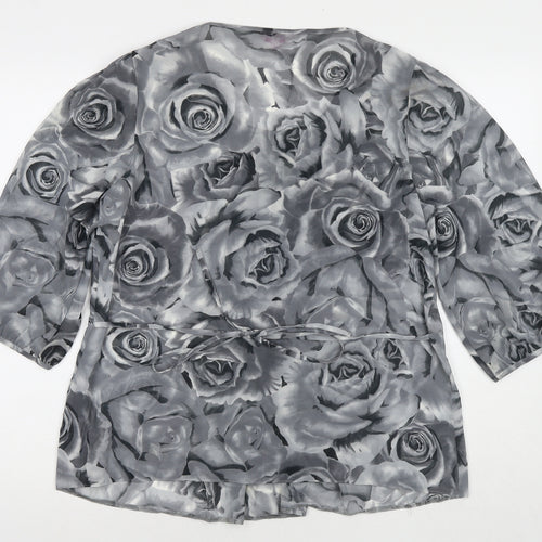 Per Una Womens Grey Floral Polyester Basic Blouse Size 16 Round Neck