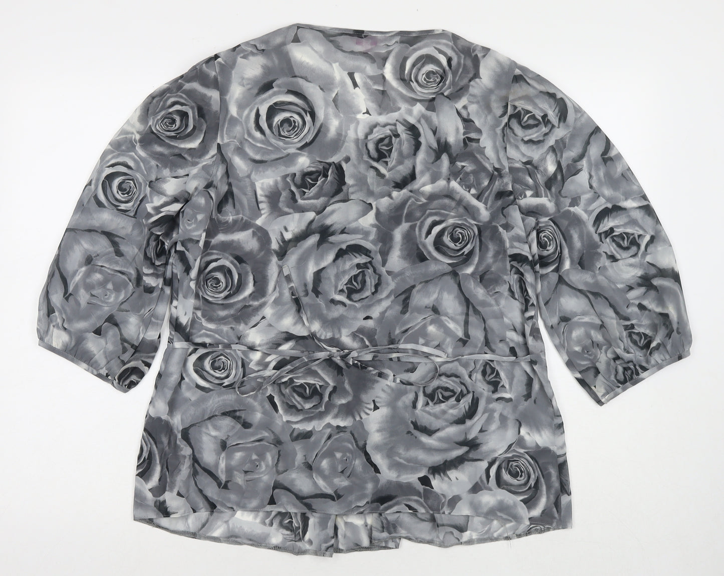 Per Una Womens Grey Floral Polyester Basic Blouse Size 16 Round Neck