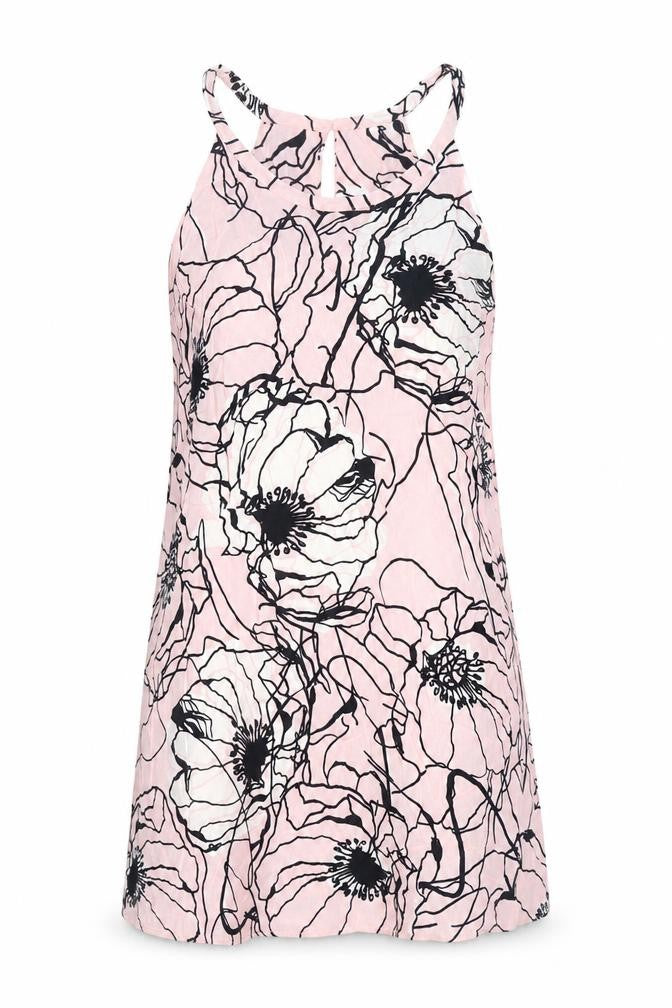 Front view of Marks & Spencer women’s pink geometric viscose basic tank, size UK 10, round neck