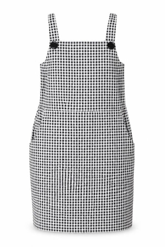 Front view of Select women’s black check polyester tank dress, size UK 18, square neck pullover