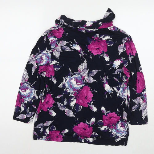 Anna Rose Womens Black Floral Viscose Basic Button-Up Size L Collared