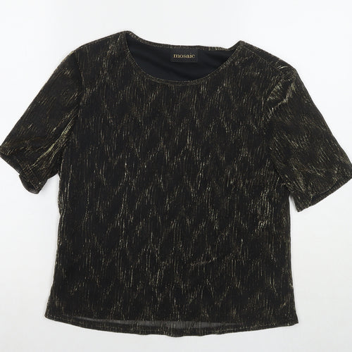 Mosaic Womens Black Nylon Basic T-Shirt Size 14 Round Neck - Glitter Detail