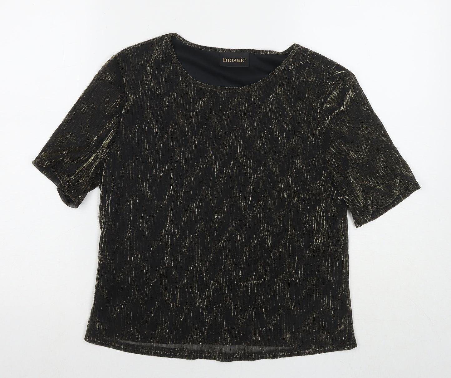 Mosaic Womens Black Nylon Basic T-Shirt Size 14 Round Neck - Glitter Detail