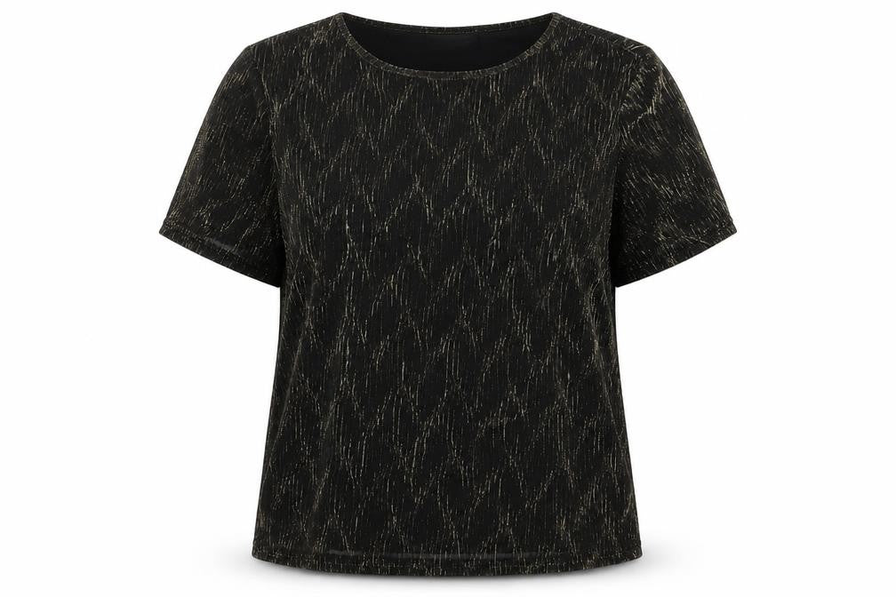 Mosaic Womens Black Nylon Basic T-Shirt Size 14 Round Neck - Glitter Detail