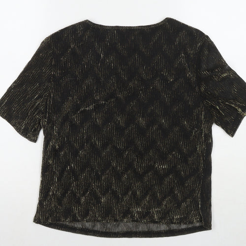 Mosaic Womens Black Nylon Basic T-Shirt Size 14 Round Neck - Glitter Detail
