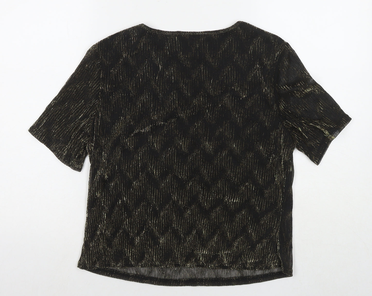Mosaic Womens Black Nylon Basic T-Shirt Size 14 Round Neck - Glitter Detail
