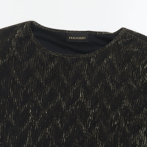 Mosaic Womens Black Nylon Basic T-Shirt Size 14 Round Neck - Glitter Detail