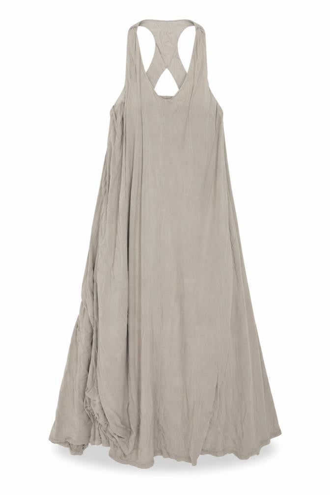 Front view of ASOS women’s beige viscose tank dress, size UK 8, round neck pullover