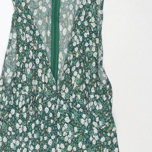 Motel Womens Green Floral Viscose Basic Tank Size S V-Neck