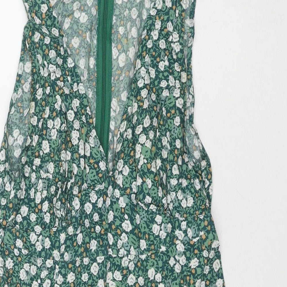 Motel Womens Green Floral Viscose Basic Tank Size S V-Neck