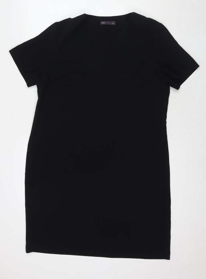 Marks and Spencer Womens Black Polyester A-Line Size 14 V-Neck Pullover