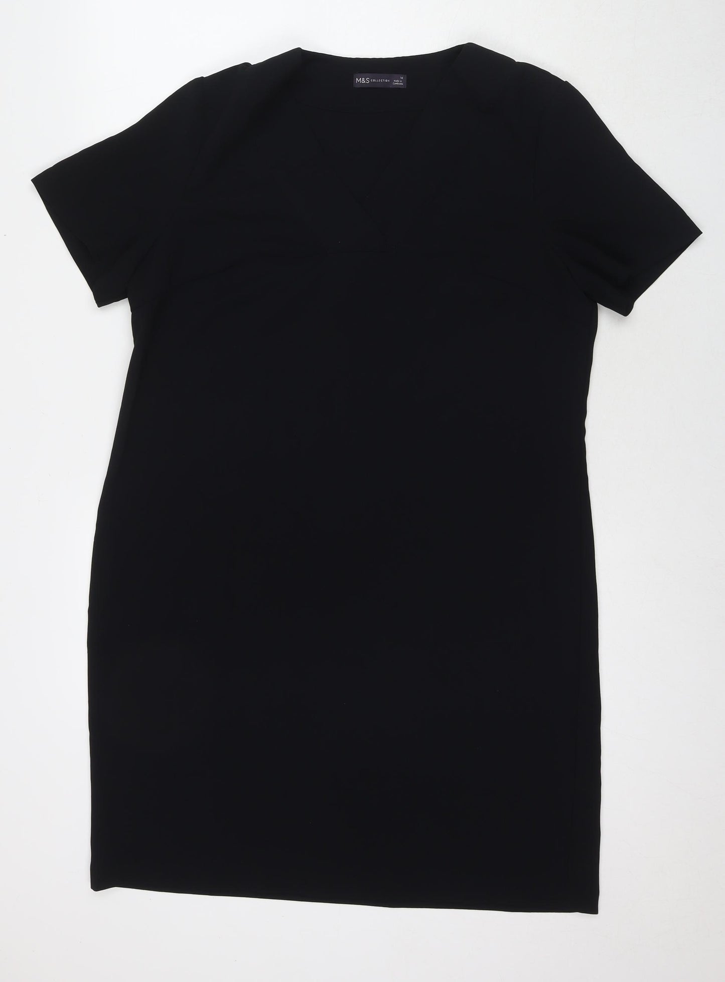 Marks and Spencer Womens Black Polyester A-Line Size 14 V-Neck Pullover