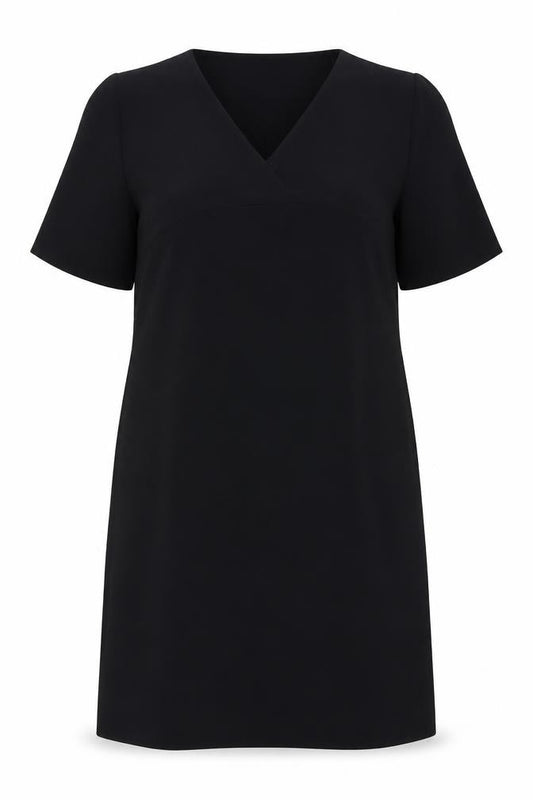 Front view of Marks & Spencer women’s black polyester a-line, size UK 14, v-neck pullover