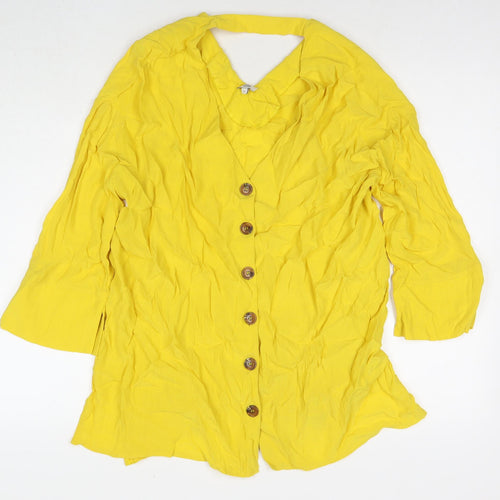 River Island Womens Yellow Viscose Tunic Button-Up Size 10 V-Neck