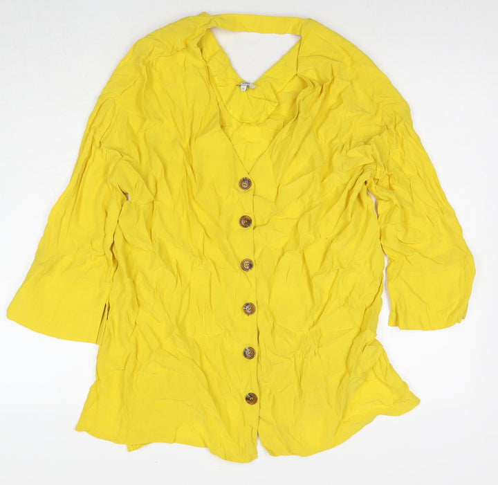 River Island Womens Yellow Viscose Tunic Button-Up Size 10 V-Neck