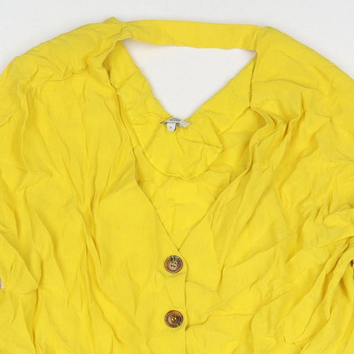 River Island Womens Yellow Viscose Tunic Button-Up Size 10 V-Neck