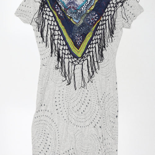 Desigual Womens Grey Viscose T-Shirt Dress Size L Round Neck Pullover
