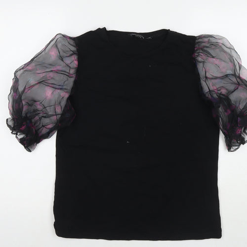 Dorothy Perkins Womens Black Cotton Basic T-Shirt Size 14 Round Neck