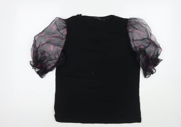 Dorothy Perkins Womens Black Cotton Basic T-Shirt Size 14 Round Neck