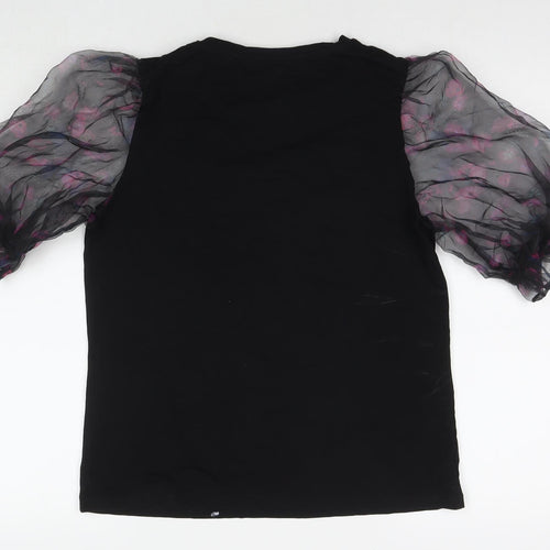 Dorothy Perkins Womens Black Cotton Basic T-Shirt Size 14 Round Neck