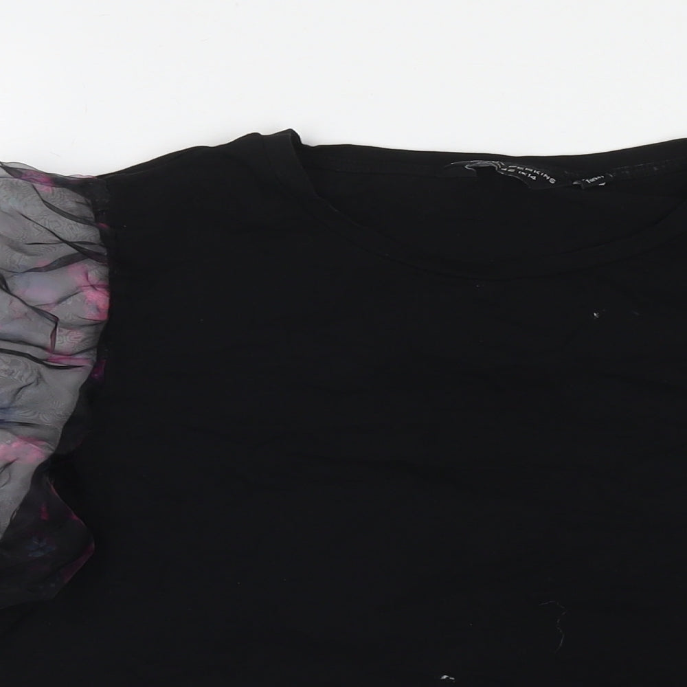 Dorothy Perkins Womens Black Cotton Basic T-Shirt Size 14 Round Neck