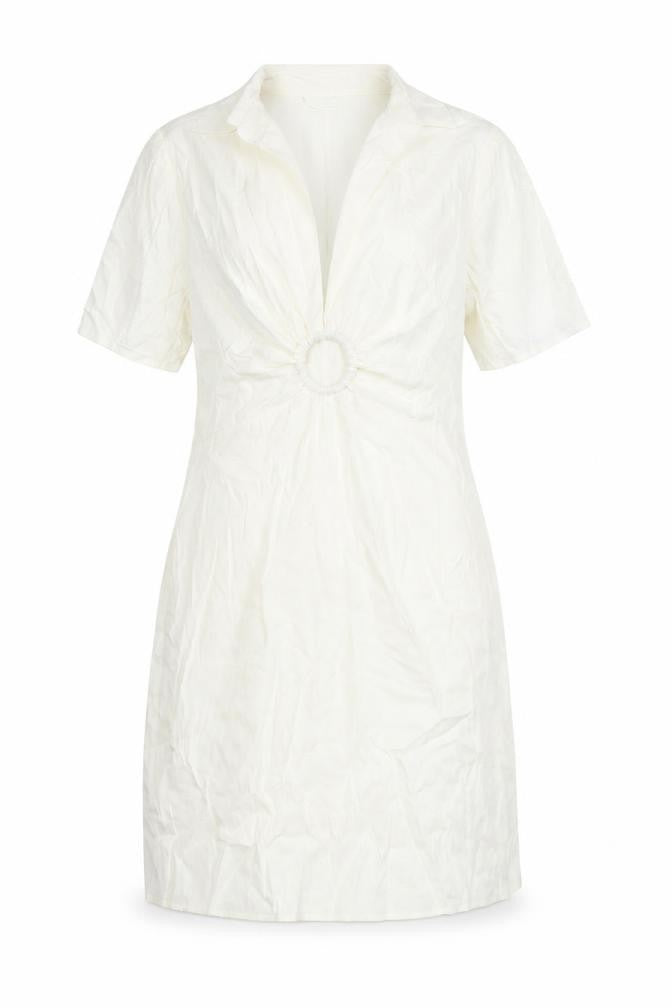 Zara Womens White Viscose T-Shirt Dress Size L Collared Zip