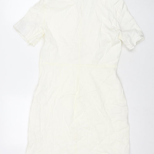 Zara Womens White Viscose T-Shirt Dress Size L Collared Zip