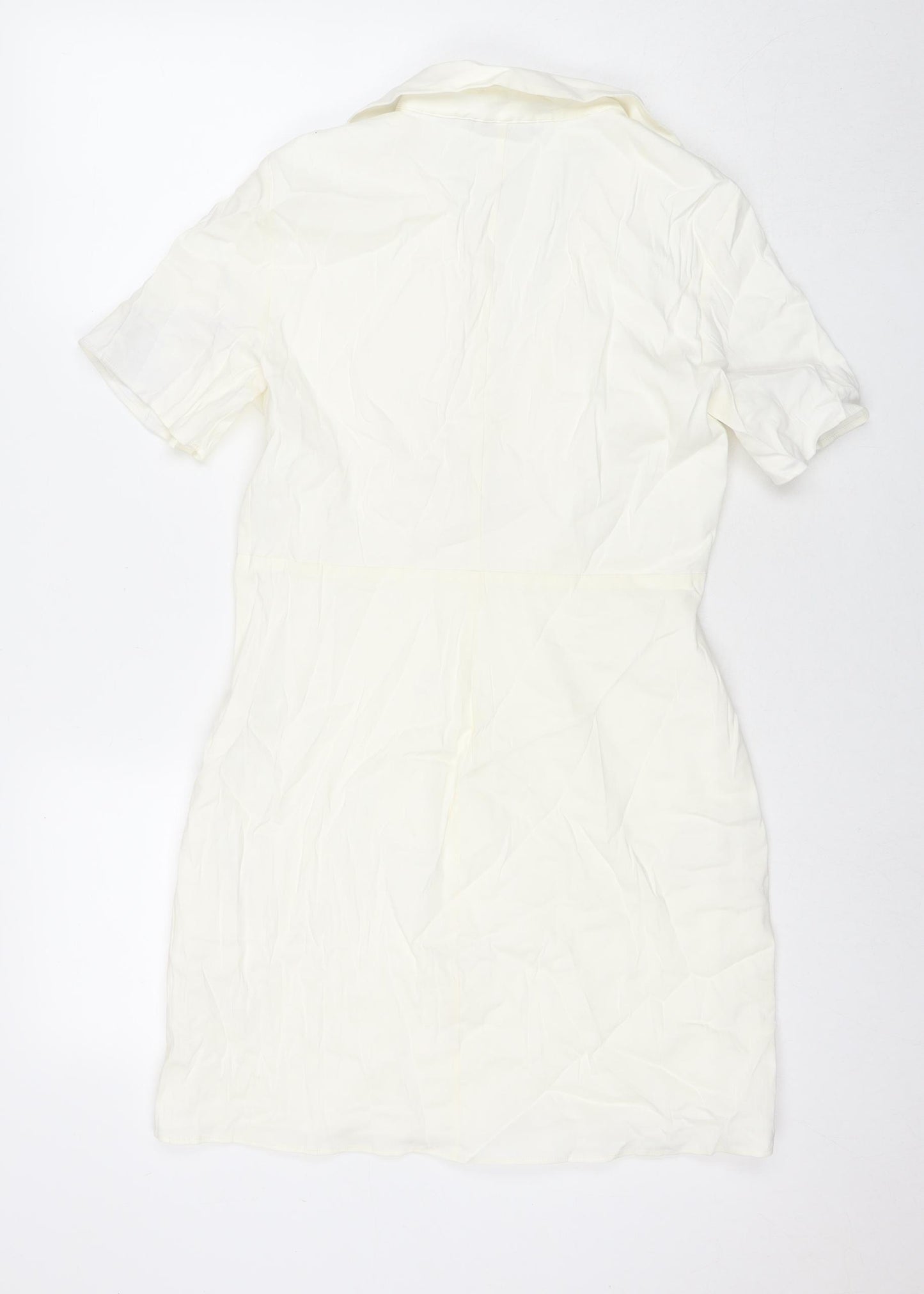 Zara Womens White Viscose T-Shirt Dress Size L Collared Zip