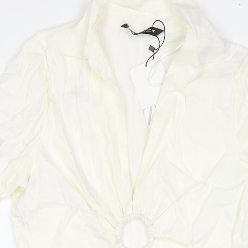 Zara Womens White Viscose T-Shirt Dress Size L Collared Zip