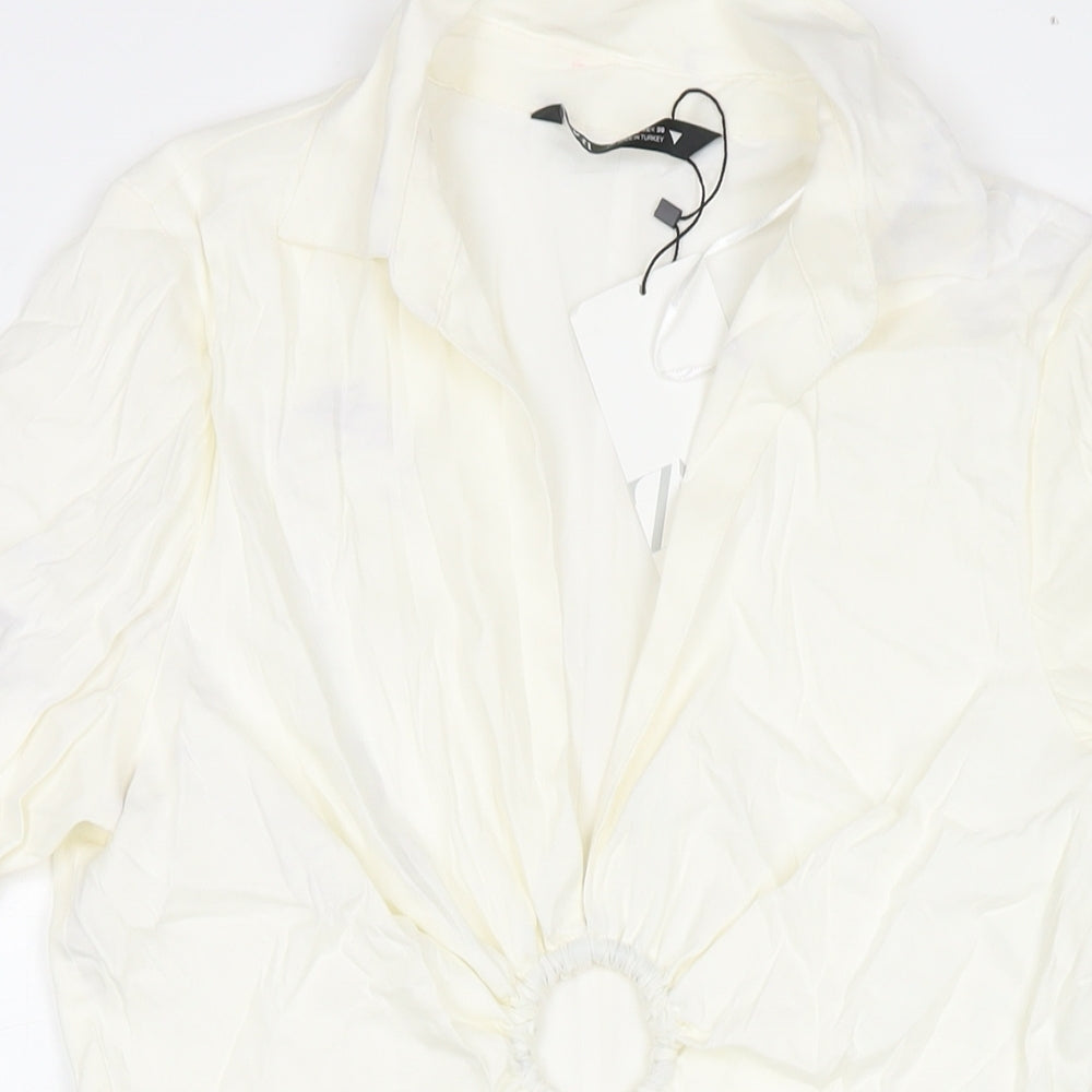 Zara Womens White Viscose T-Shirt Dress Size L Collared Zip