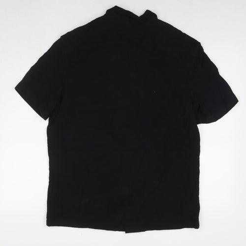 Marks and Spencer Womens Black Cotton Basic Button-Up Size L Collared