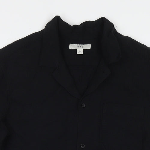 Marks and Spencer Womens Black Cotton Basic Button-Up Size L Collared