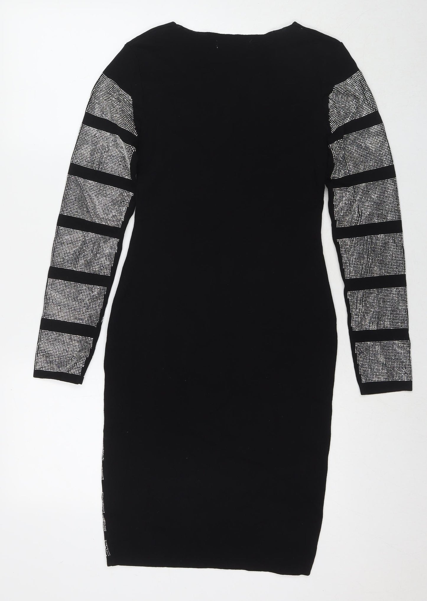 Allyson Womens Black Viscose Bodycon Size M Round Neck Pullover - Embellishment Detail