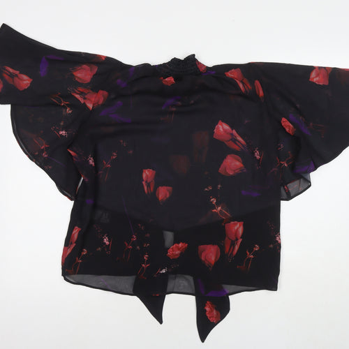 Oasis Womens Black Floral Polyester Basic Blouse Size 12 Round Neck