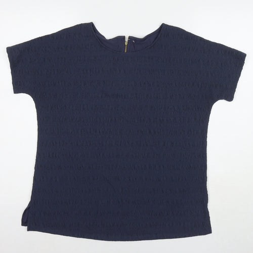 Marks and Spencer Womens Blue Viscose Basic T-Shirt Size 12 Round Neck