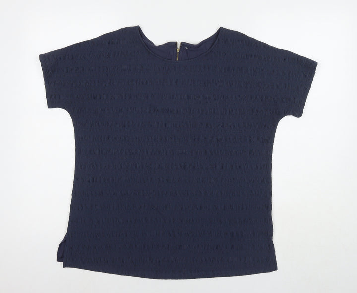 Marks and Spencer Womens Blue Viscose Basic T-Shirt Size 12 Round Neck