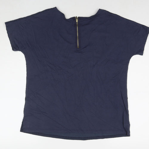 Marks and Spencer Womens Blue Viscose Basic T-Shirt Size 12 Round Neck