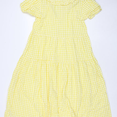 Neon Rose Womens Yellow Check Cotton Maxi Size XS V-Neck Button