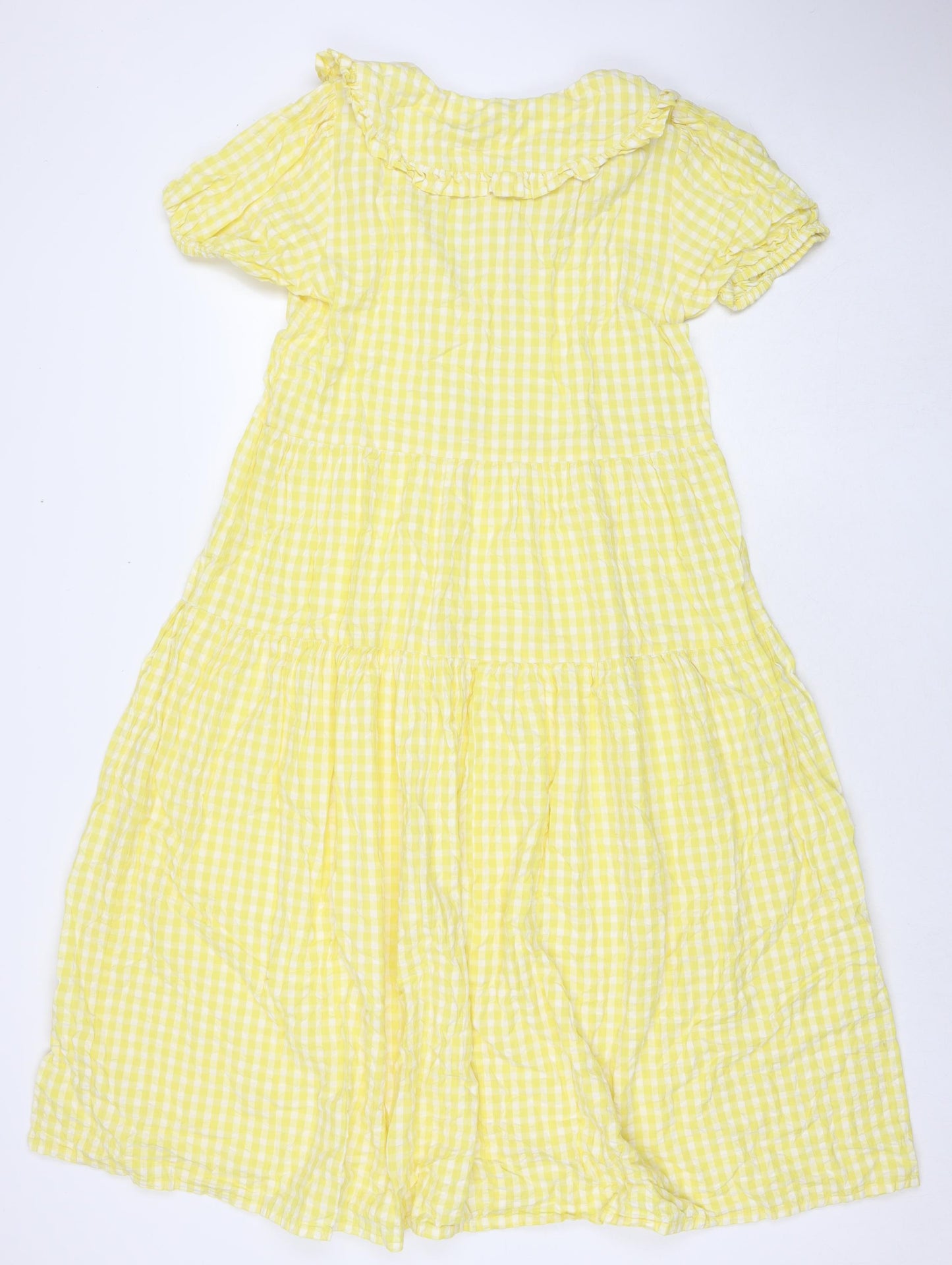 Neon Rose Womens Yellow Check Cotton Maxi Size XS V-Neck Button