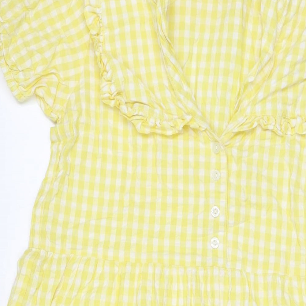 Neon Rose Womens Yellow Check Cotton Maxi Size XS V-Neck Button