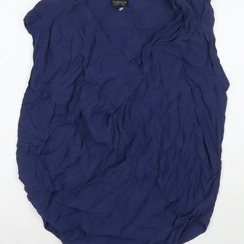 Topshop Womens Blue Viscose Basic T-Shirt Size 10 V-Neck