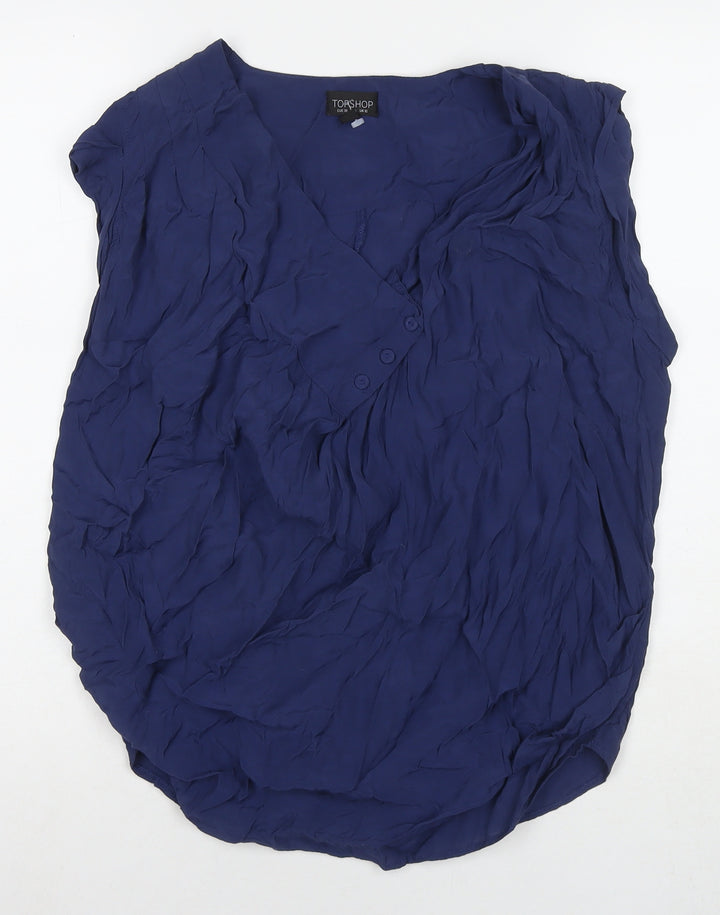 Topshop Womens Blue Viscose Basic T-Shirt Size 10 V-Neck