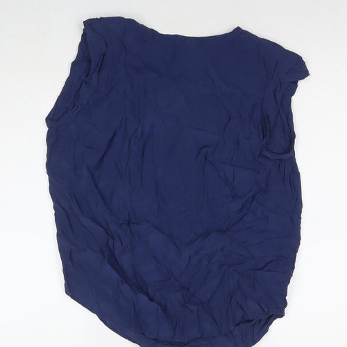 Topshop Womens Blue Viscose Basic T-Shirt Size 10 V-Neck