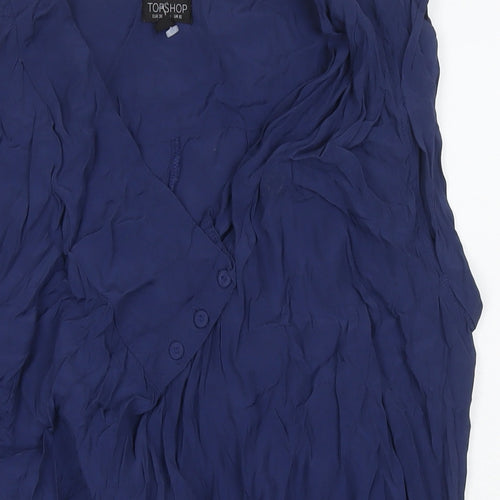 Topshop Womens Blue Viscose Basic T-Shirt Size 10 V-Neck