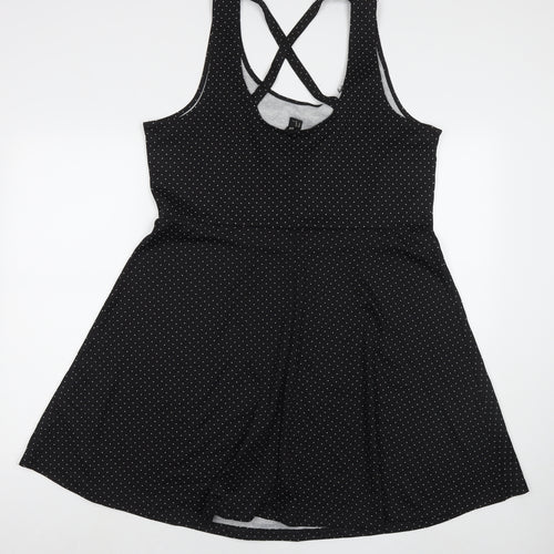 H&M Womens Black Polka Dot Cotton Fit & Flare Size XL Round Neck Pullover