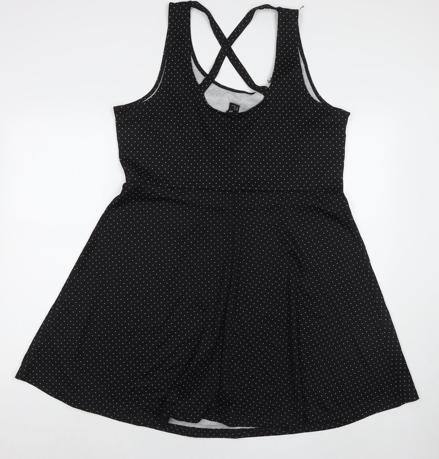 H&M Womens Black Polka Dot Cotton Fit & Flare Size XL Round Neck Pullover