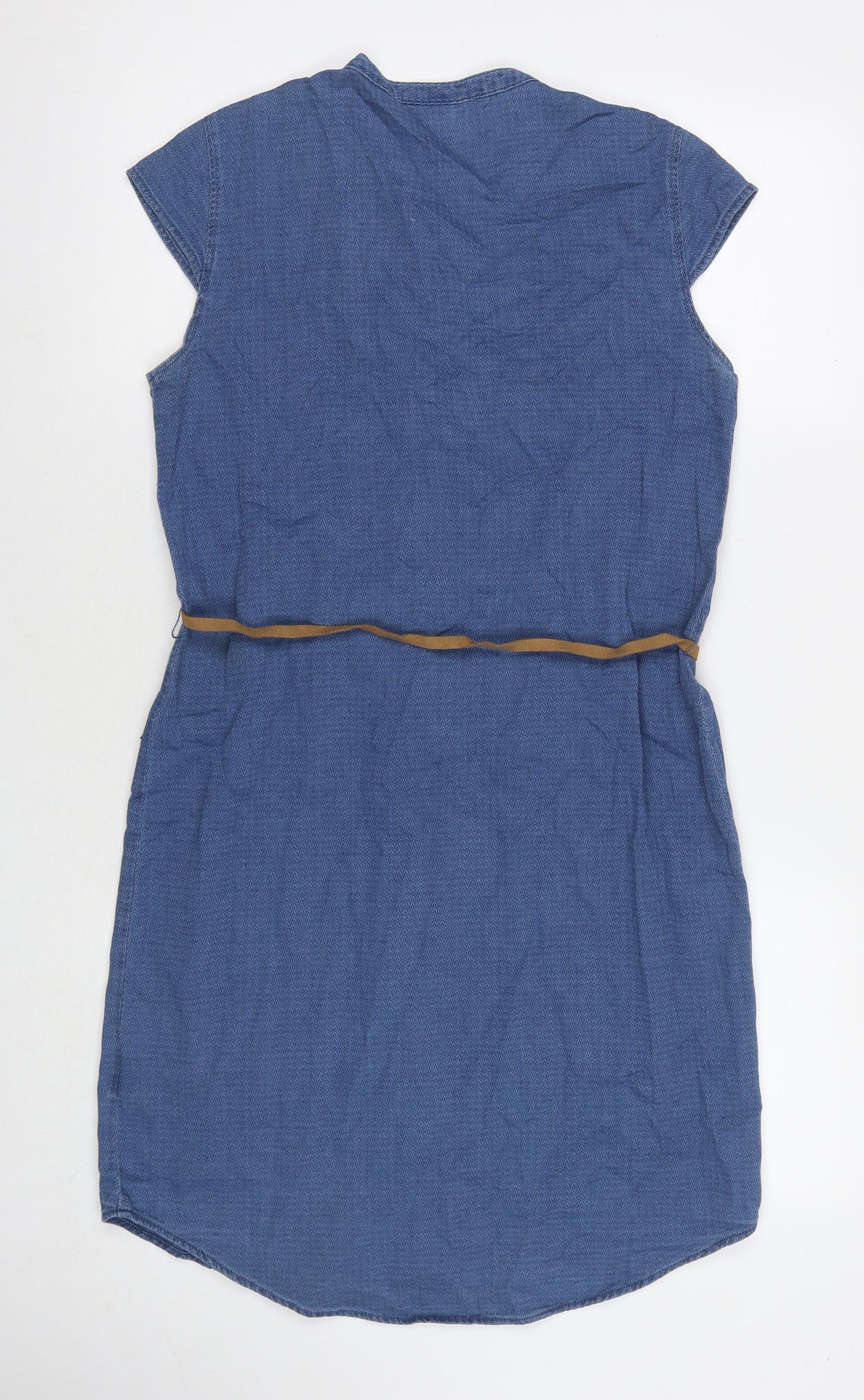 VERO MODA Womens Blue Cotton Shift Size M Round Neck Snap