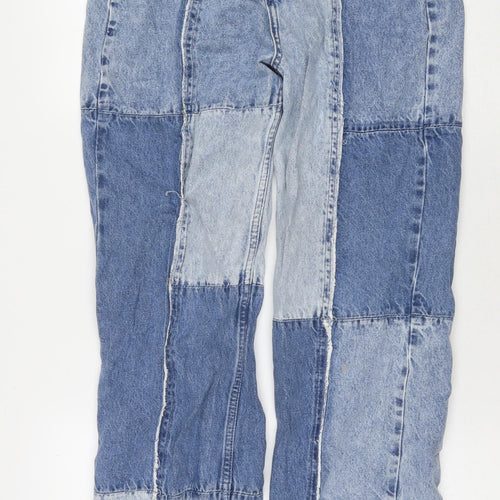 Topshop Womens Blue Cotton Straight Jeans Size 30 in L32 in Regular Zip - Patched Pattern