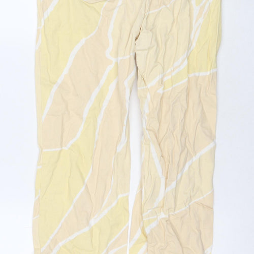 Monki Womens Yellow Geometric Cotton Straight Jeans Size 10 L29 in Regular Zip